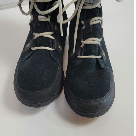 SOREL Explorer Joan Suede Winter Boots in Black/Dark Stone, sz 9 - Picture 4 of 15